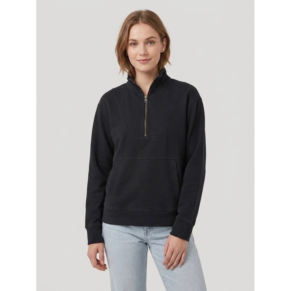 Pact Womens Organic Cotton Quarter Zip Pullover Sweatshirt Black Size M